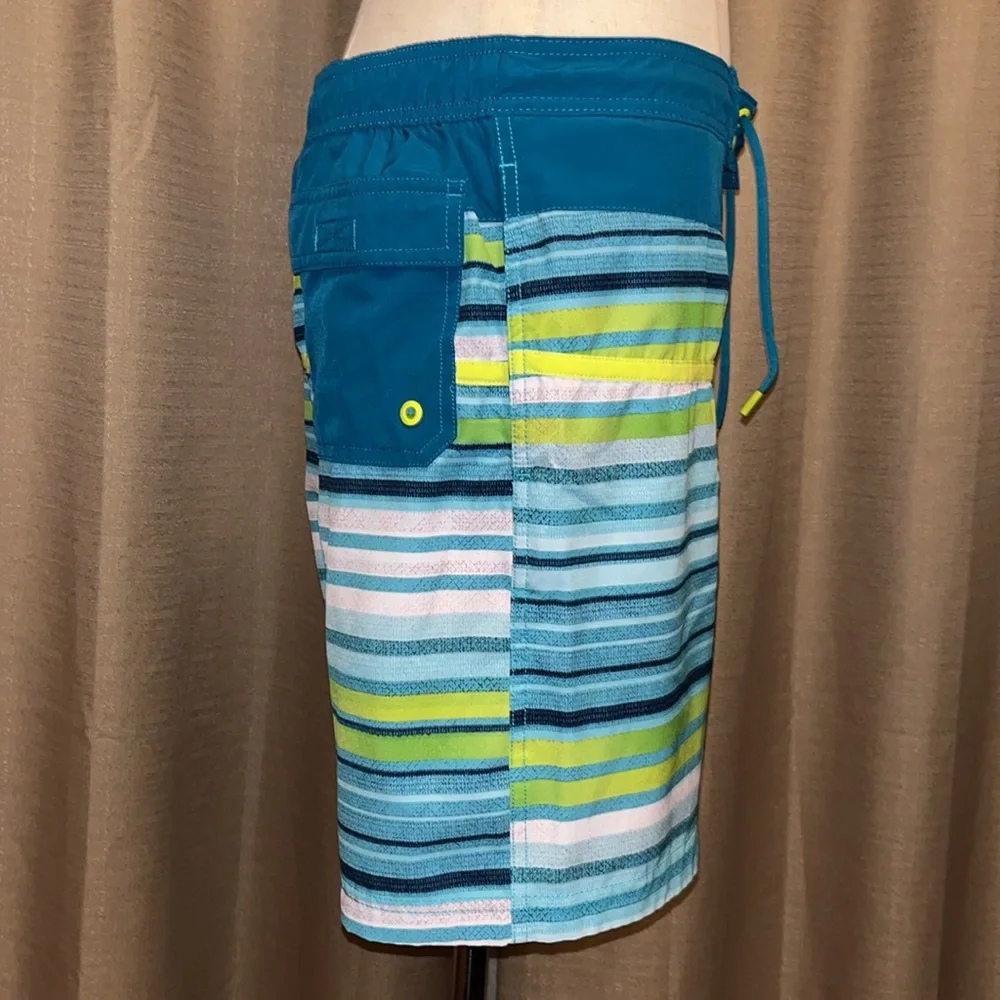 Speedo Mens Blue Green White Swim Short Size Medium with Liner and Elastic Waist
